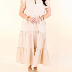 Cream Tiered Midi Dress